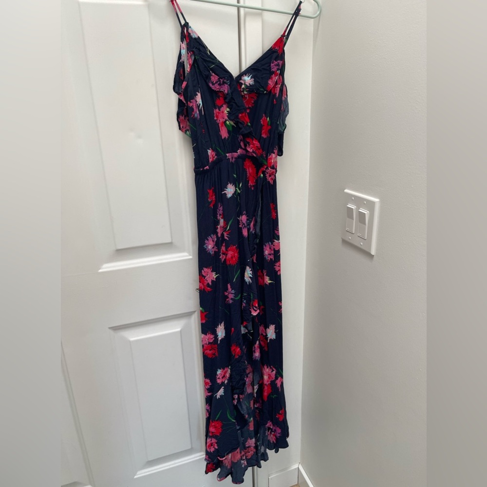 EXPRESS Small High Low Floral Dress (Navy Blue)